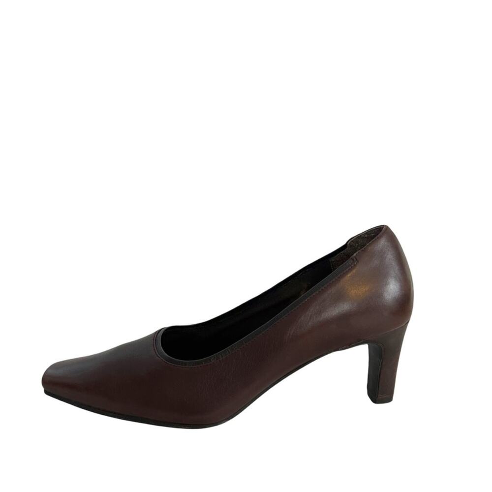 Liz Baker Square Toe Leather Pumps Brown Shoes Kitten Heel Size 6.5M